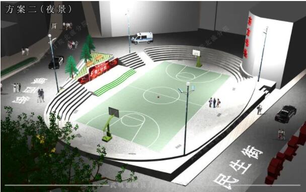 升級改造后的六靖燈光籃球場效果鳥瞰圖